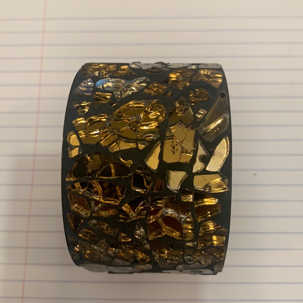 Crushed amber glass bangle on brass